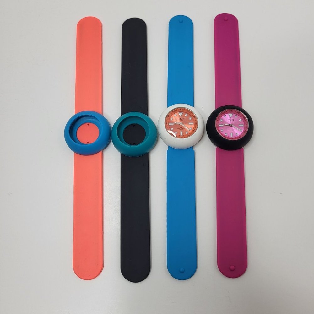Lot of 2 TKO ORLOGI Slappers Watch with 4 Rubber Bands Working Colorful